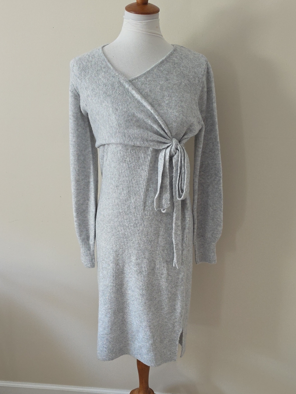 Isabel Maternity Light Gray Wrap Knit Midi  Dress